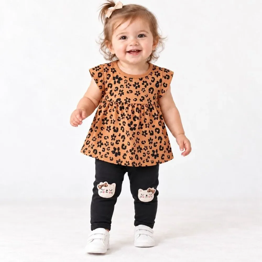 Garanimals Baby Girls Toasted Nut Leopard Print 2-Piece Top Leggings Set 12M
